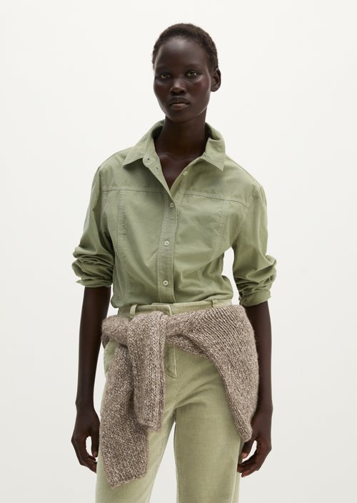 Fitted Long-Sleeve Fine-Cord Blouse — Smooth Sage