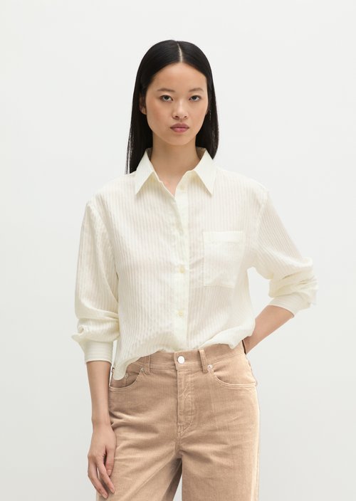 Oversized Striped Blouse — White Cotton