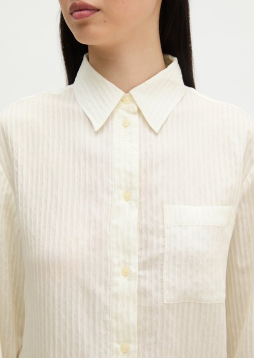 Oversized Striped Blouse — White Cotton