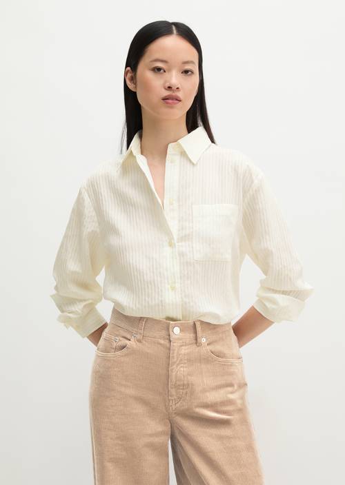 Oversized Striped Blouse White Cotton in front view
