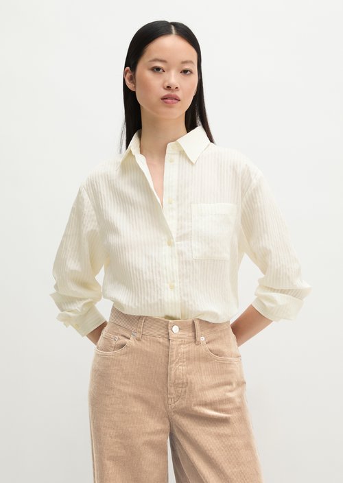 Oversized Striped Blouse — White Cotton