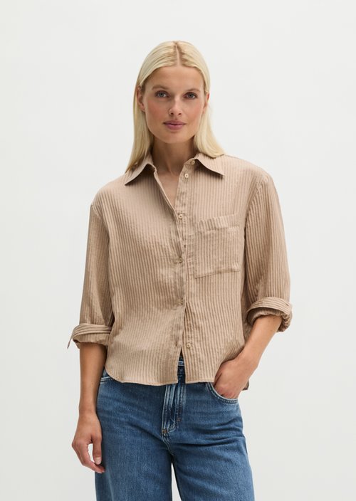 Oversized Striped Blouse — Earthy Taupe