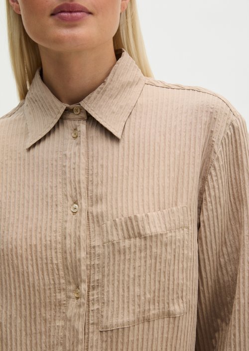 Oversized Striped Blouse — Earthy Taupe