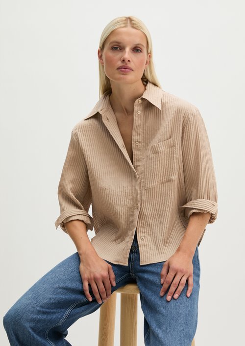 Oversized Striped Blouse — Earthy Taupe