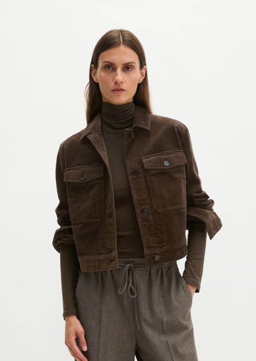 Cropped Cord Overshirt — Burnt Coffee