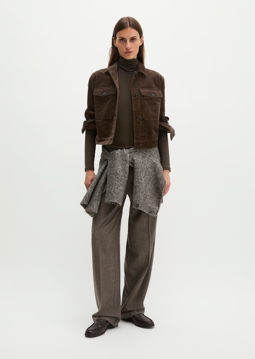 Cropped Cord Overshirt — Burnt Coffee