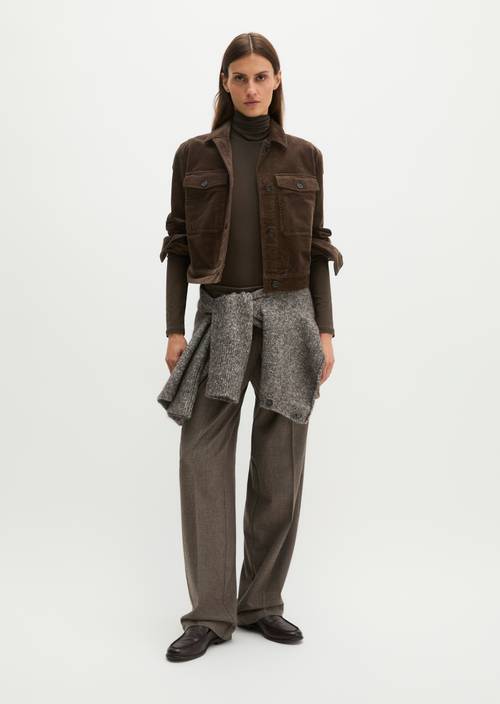 Cord-Overshirt cropped Burnt Coffee in Frontalansicht
