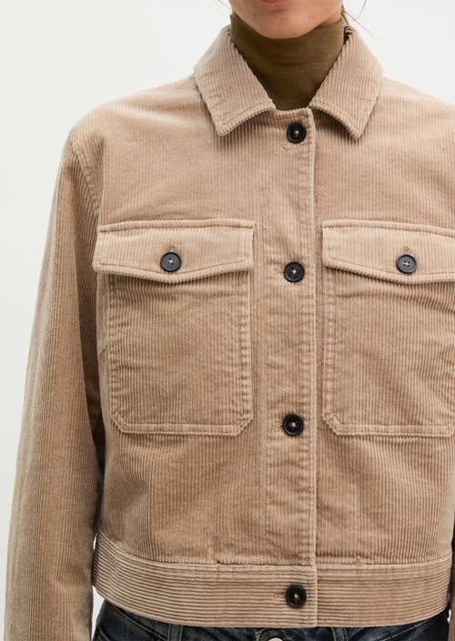 Cropped Cord Overshirt Earthy Taupe in detail view