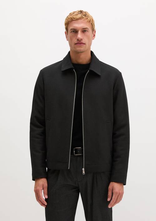 Regular-Fit Wool Jacket Black in front view