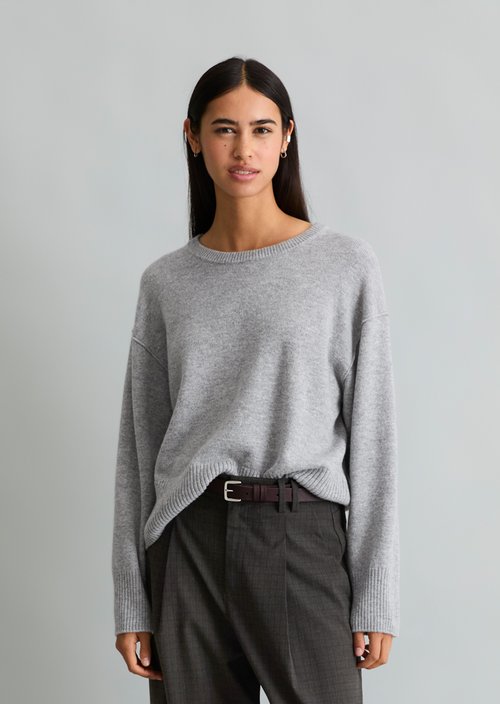 Oversized Merino Knit Sweater — Stone Melange