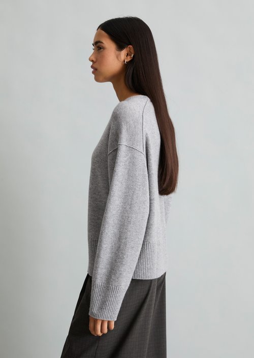 Oversized Merino Knit Sweater — Stone Melange
