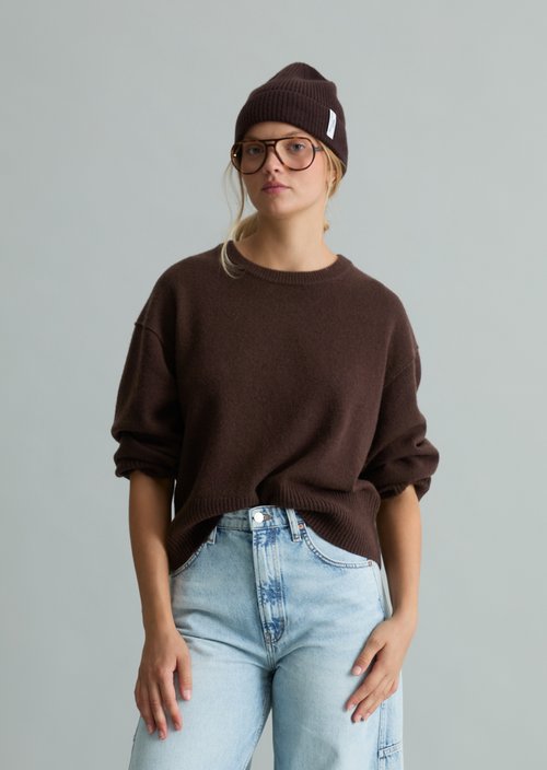 Oversized Merino Knit Sweater — Espresso Brown