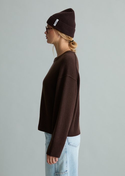 Oversized Merino Knit Sweater — Espresso Brown