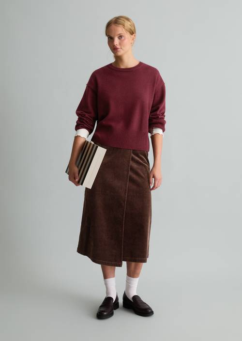 Merino-Strickpullover oversize Deep Burgundy in Frontalansicht