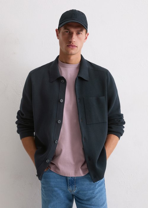 Marc O'Polo Gebreid overhemd regular, Heren, blauw, Xs, 100% Katoen