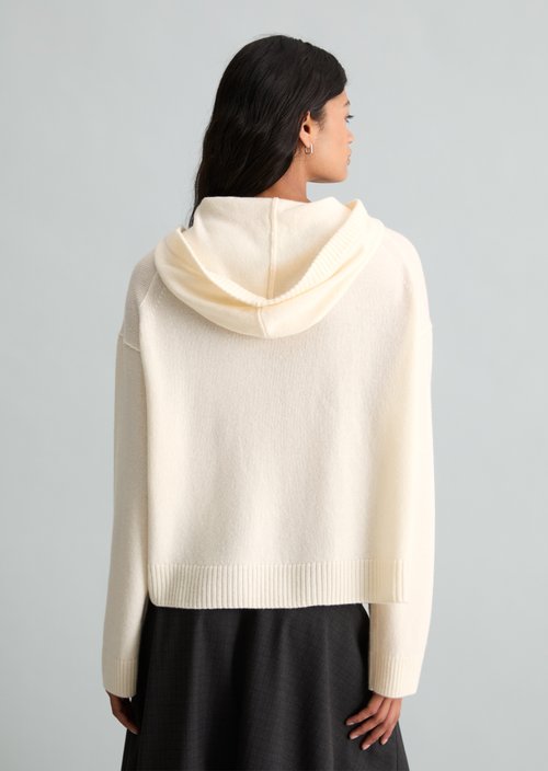 Oversized Merino Knit Hoodie — White Blush (alternate view)
