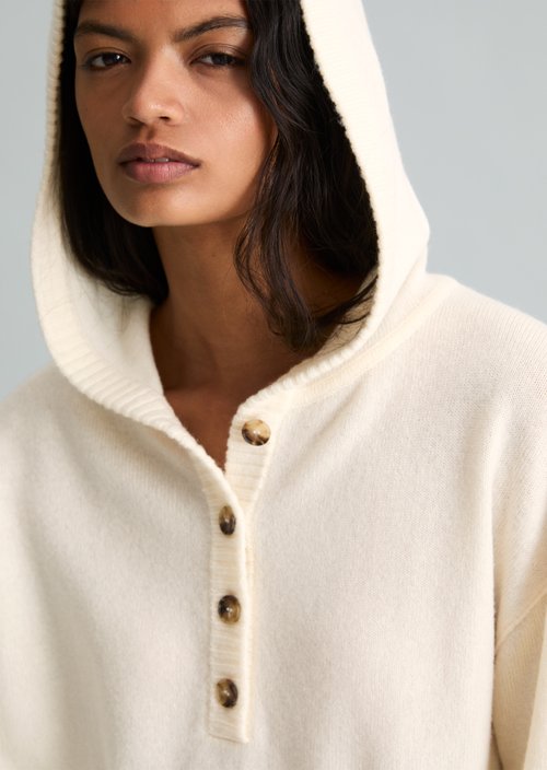 Oversized Merino Knit Hoodie — White Blush