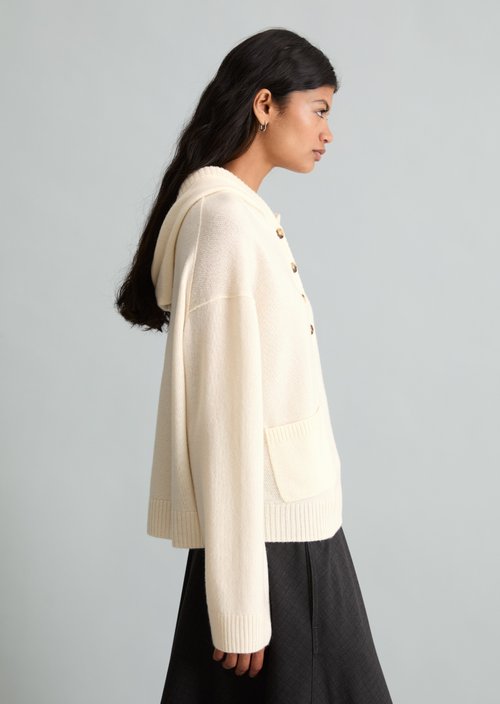 Oversized Merino Knit Hoodie — White Blush