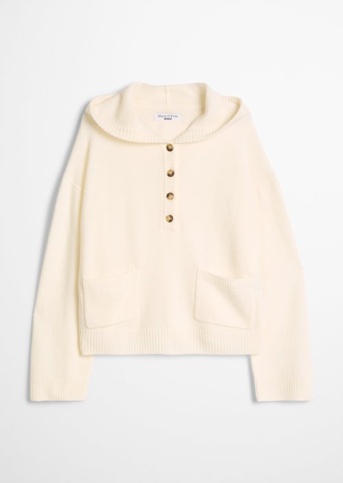 Oversized Merino Knit Hoodie — White Blush