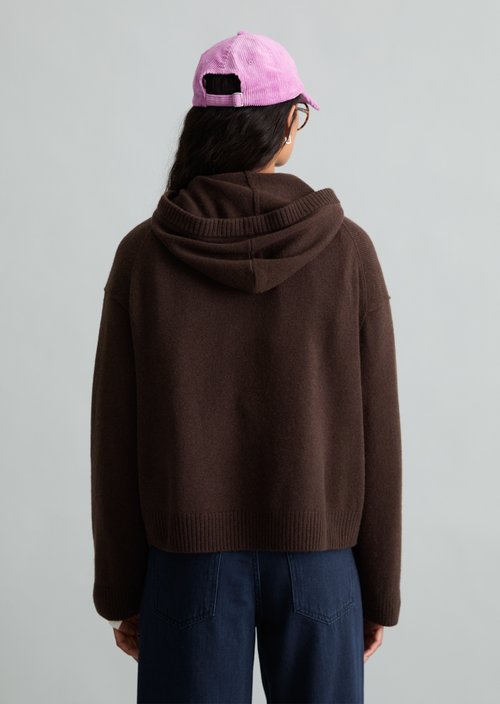 Oversized Merino Knit Hoodie — Espresso Brown (alternate view)