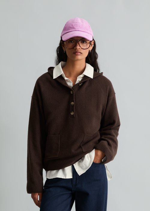 Oversized Merino Knit Hoodie — Espresso Brown