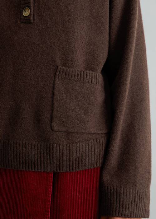 Oversized Merino Knit Hoodie Espresso Brown in detail view