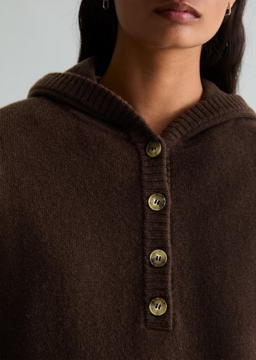 Oversized Merino Knit Hoodie — Espresso Brown