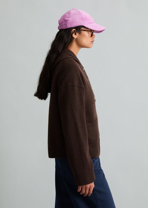 Oversized Merino Knit Hoodie — Espresso Brown