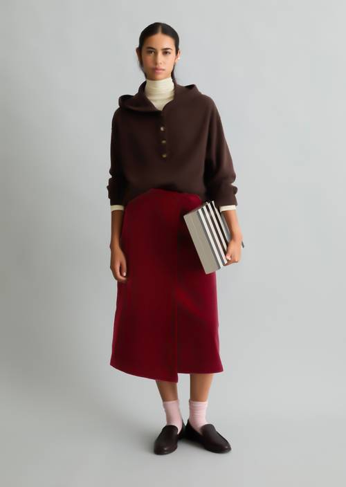 Oversized Merino Knit Hoodie Espresso Brown in front view