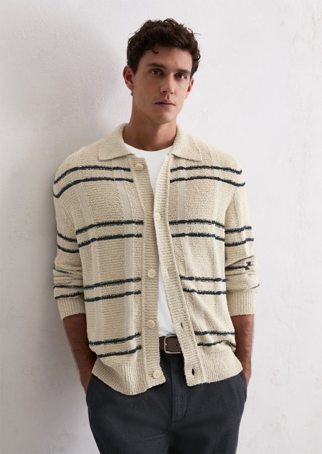 Marc O'Polo Strickjacke mit Kragen regular, Herren, beige, Gr. l, 95% Baumwolle, 5% Polyester