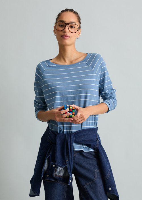 Striped longsleeve relaxed — Medium Blue