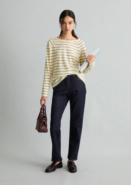 Gestreiftes Longsleeve relaxed Light Yellow in Frontalansicht