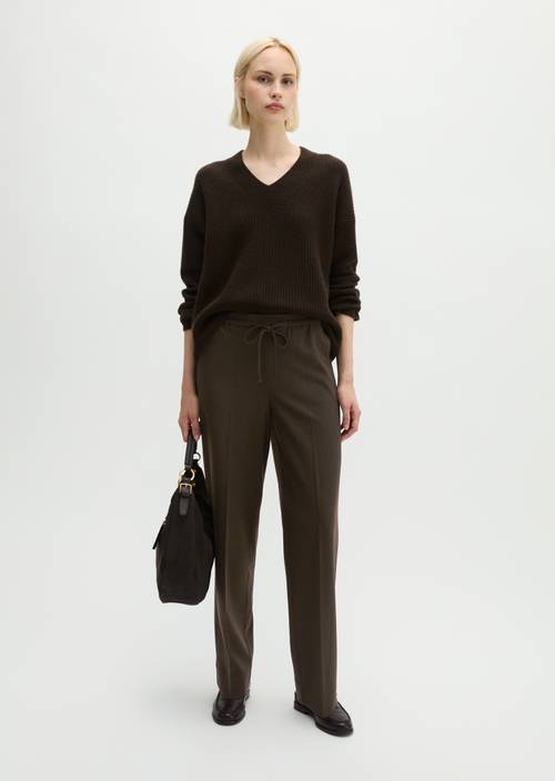 Relaxed-Fit Pull-On Flannel Pants Burnt Coffee in front view