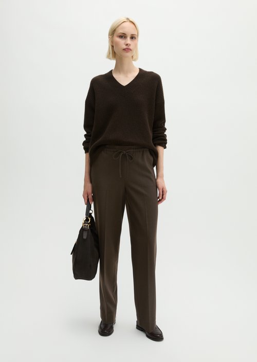 Relaxed-Fit Pull-On Flannel Pants — Burnt Coffee