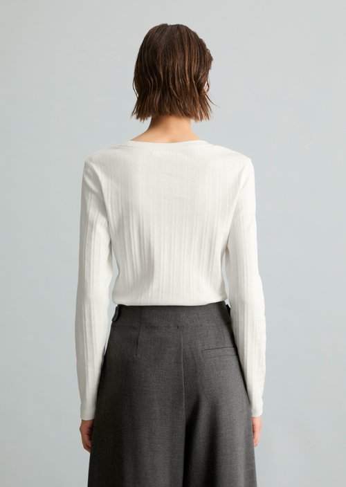 Slim-Fit Ribbed Jersey Long-Sleeve Top — Silky White