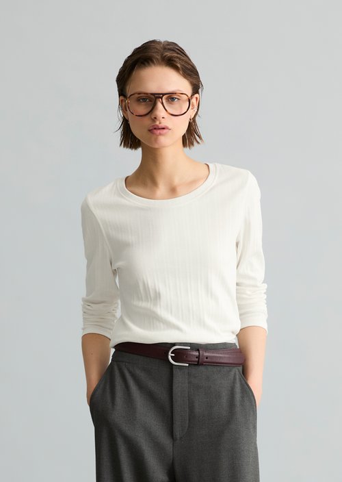 Slim-Fit Ribbed Jersey Long-Sleeve Top — Silky White