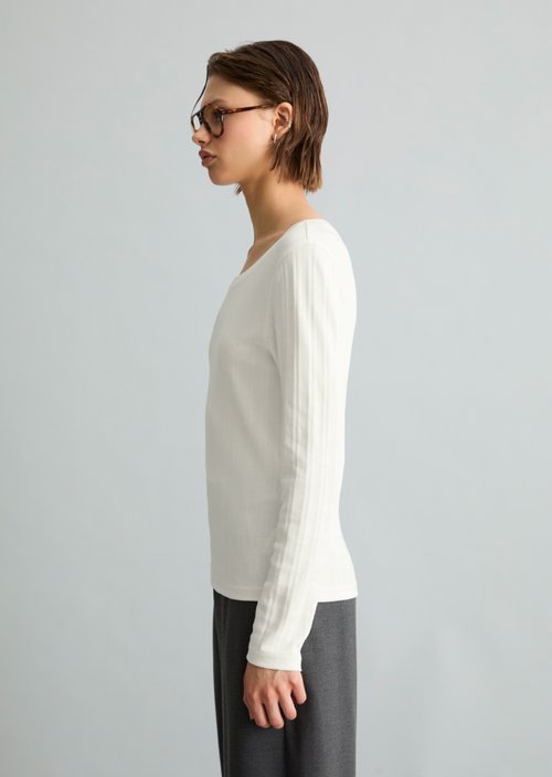 Slim-Fit Ribbed Jersey Long-Sleeve Top — Silky White