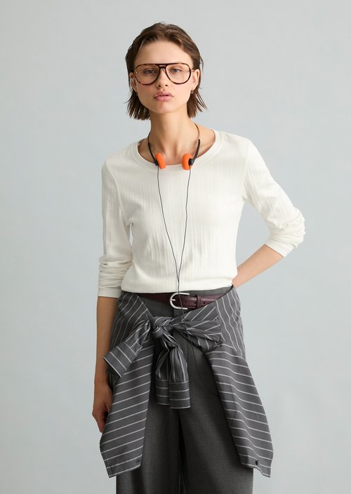 Slim-Fit Ribbed Jersey Long-Sleeve Top — Silky White