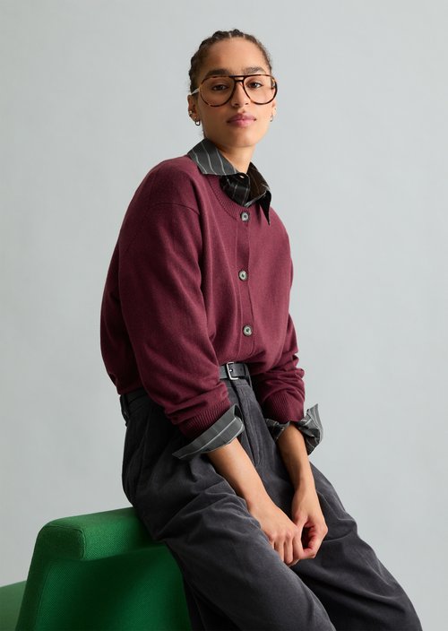 Regular Cardigan — Dark Red Melange