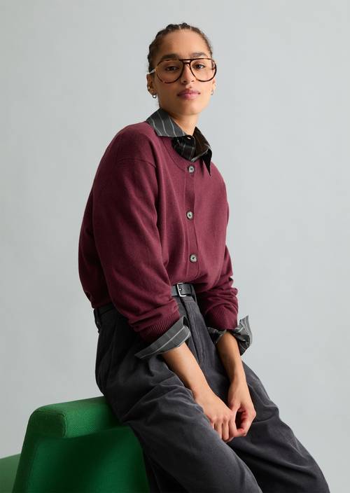 Cardigan regular Dark Red Melange in Frontalansicht