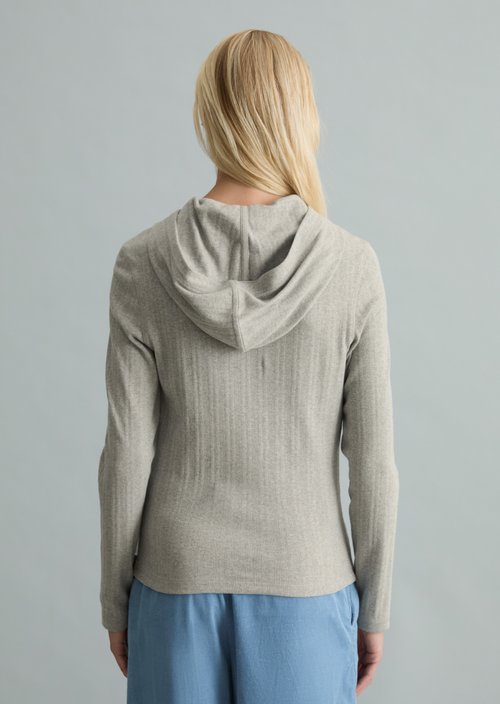 Slim-Fit Ribbed Jersey Long-Sleeve Hoodie — Stone Melange