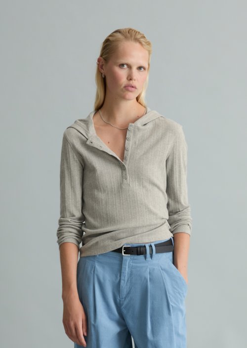 Slim-Fit Ribbed Jersey Long-Sleeve Hoodie — Stone Melange