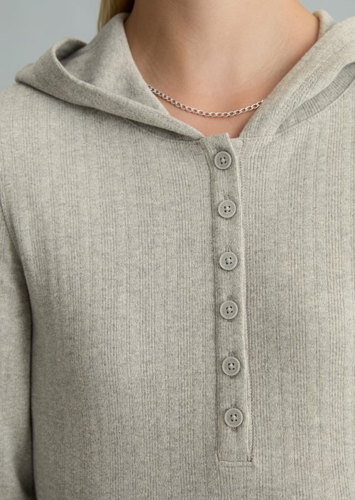 Slim-Fit Ribbed Jersey Long-Sleeve Hoodie — Stone Melange