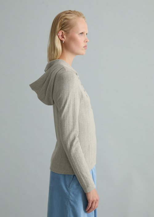 Slim-Fit Ribbed Jersey Long-Sleeve Hoodie — Stone Melange