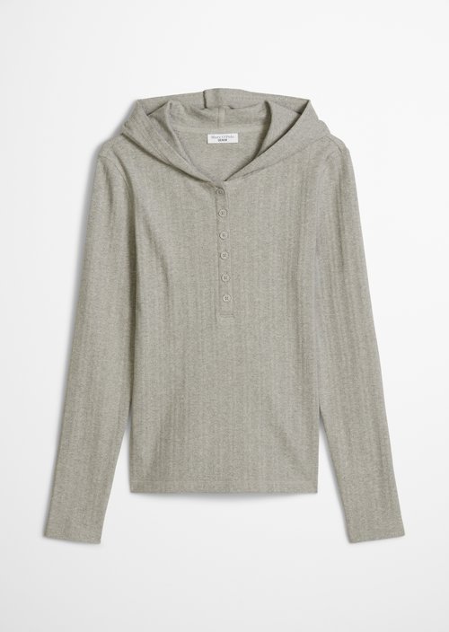 Slim-Fit Ribbed Jersey Long-Sleeve Hoodie — Stone Melange