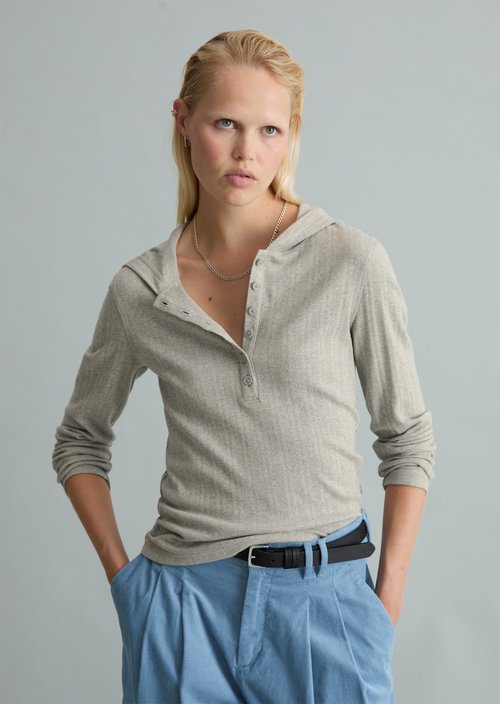 Slim-Fit Ribbed Jersey Long-Sleeve Hoodie — Stone Melange