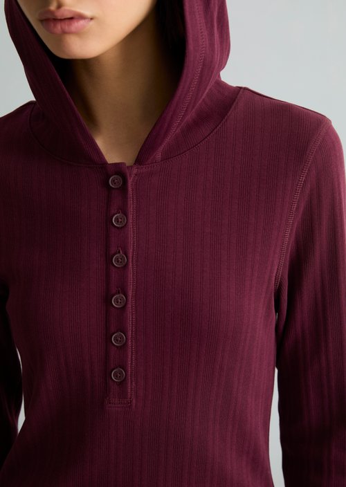 Slim-Fit Ribbed Jersey Long-Sleeve Hoodie — Mahagony Jam
