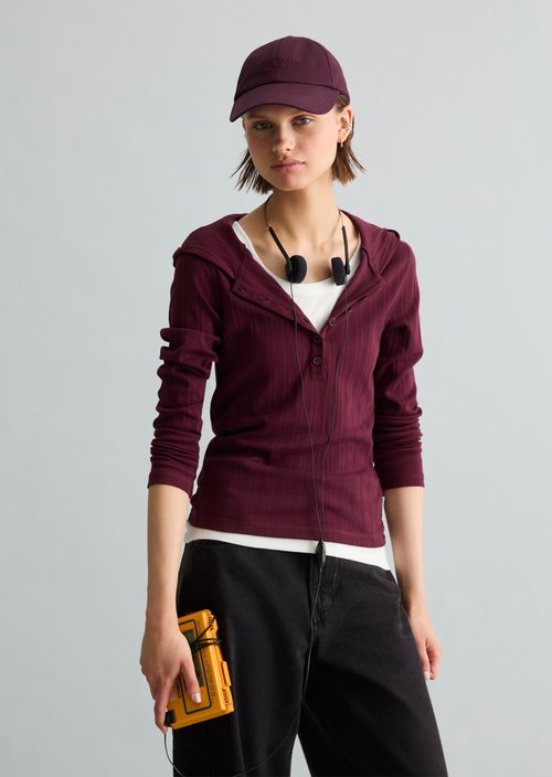 Slim-Fit Ribbed Jersey Long-Sleeve Hoodie — Mahagony Jam