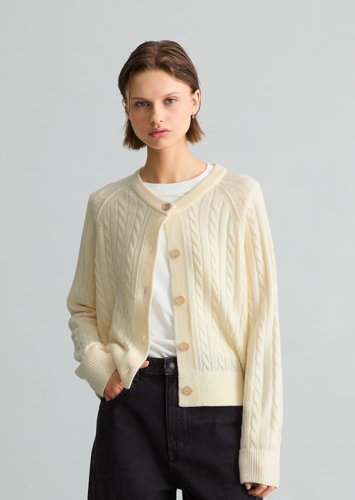 Oversized Cable-Knit Cardigan — White Blush