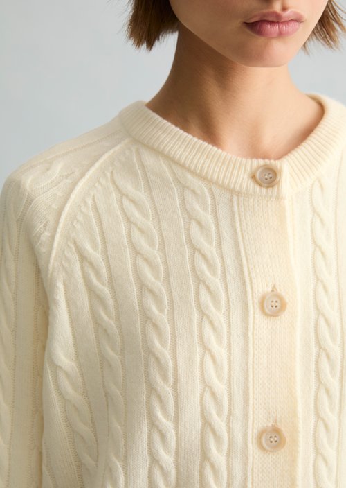 Oversized Cable-Knit Cardigan — White Blush